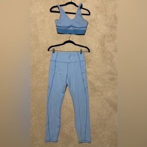 Fabletics PureLuxe Light Blue Sprots Bra and Leggings Set